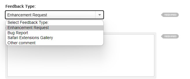 Feedback Type Enhancement Request for Safari browser